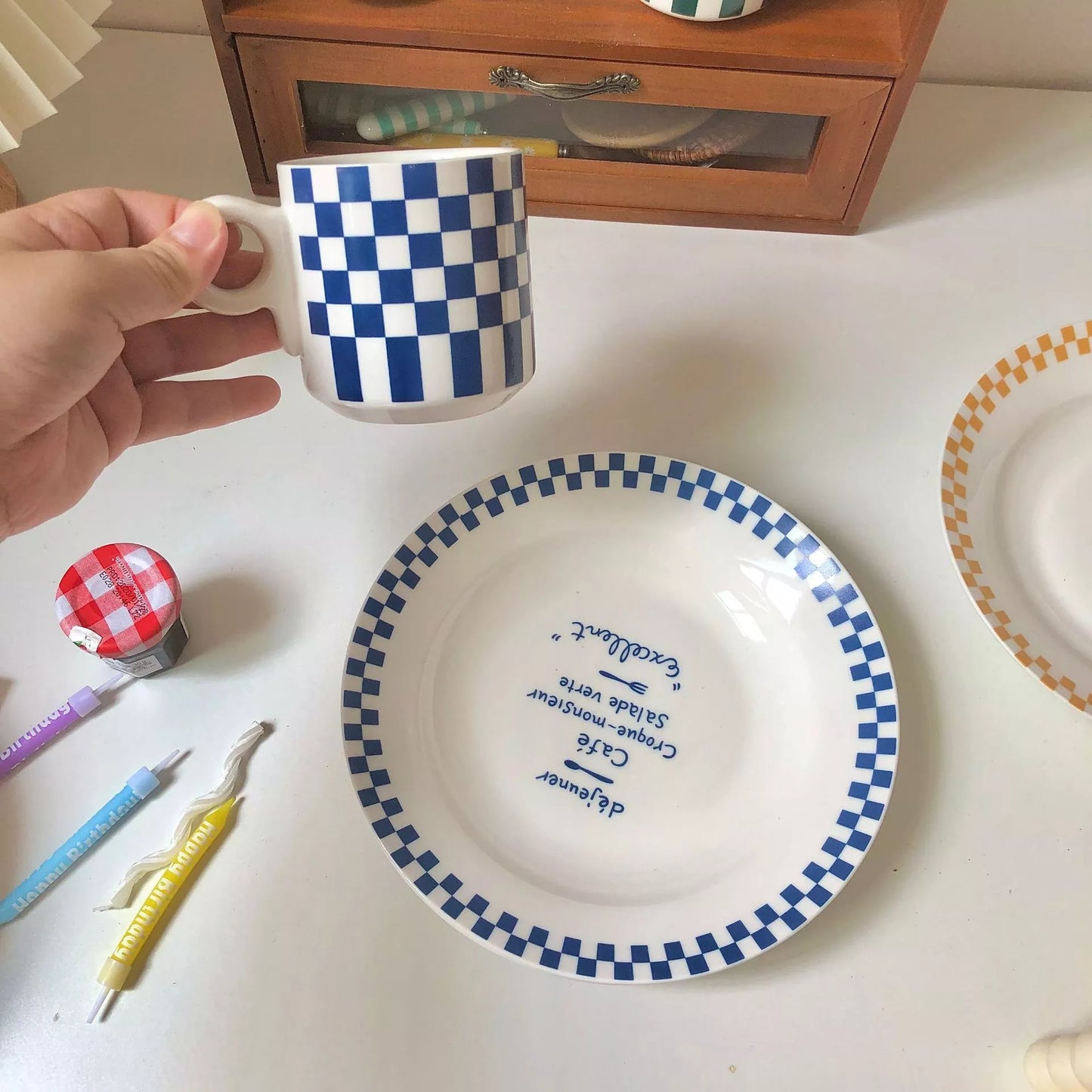 Checkerboard Plate & Mug set